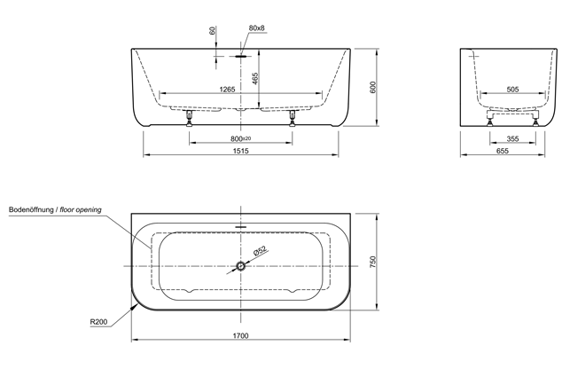 Tidy Wall 170 technical drawing